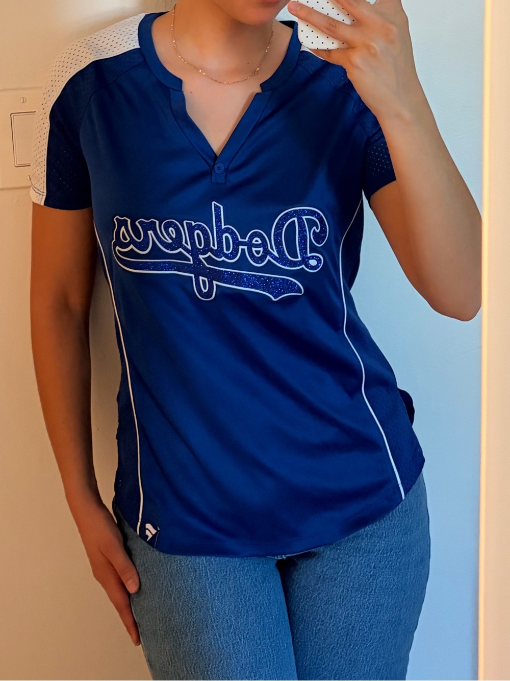 Fanatics Blue and White Dodgers Athletic Jersey